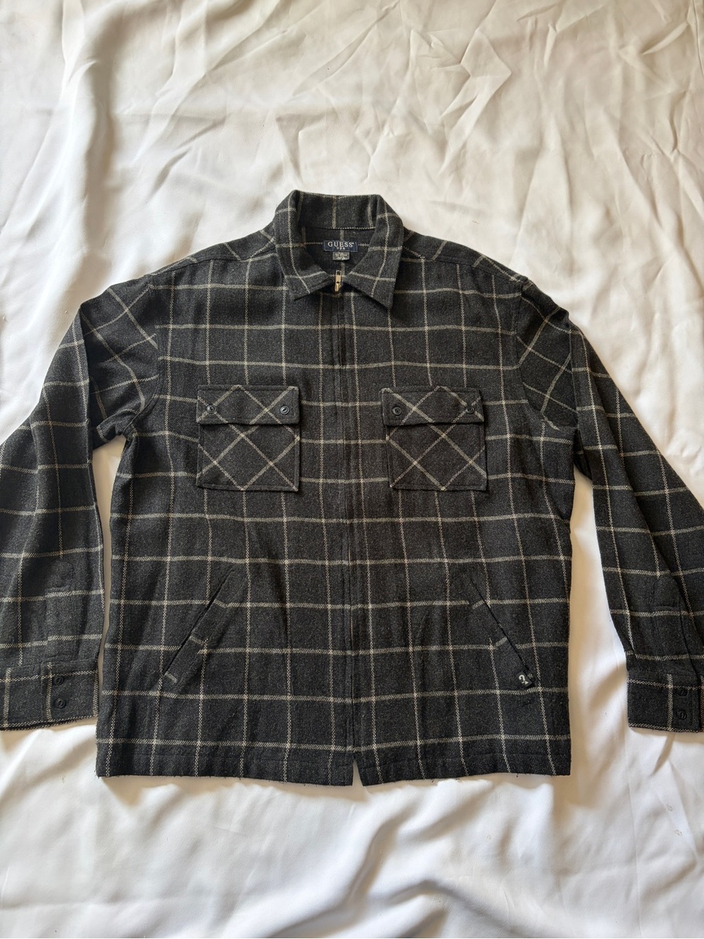 Guess USA Men's Gray Windowpane Zip Wool Jacket